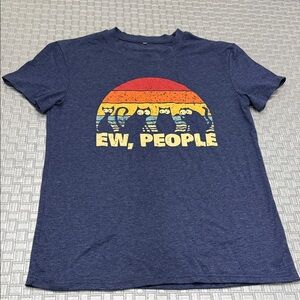 Ew People Cat Sunset Graphic Tee Blue Humor Shirt Size S